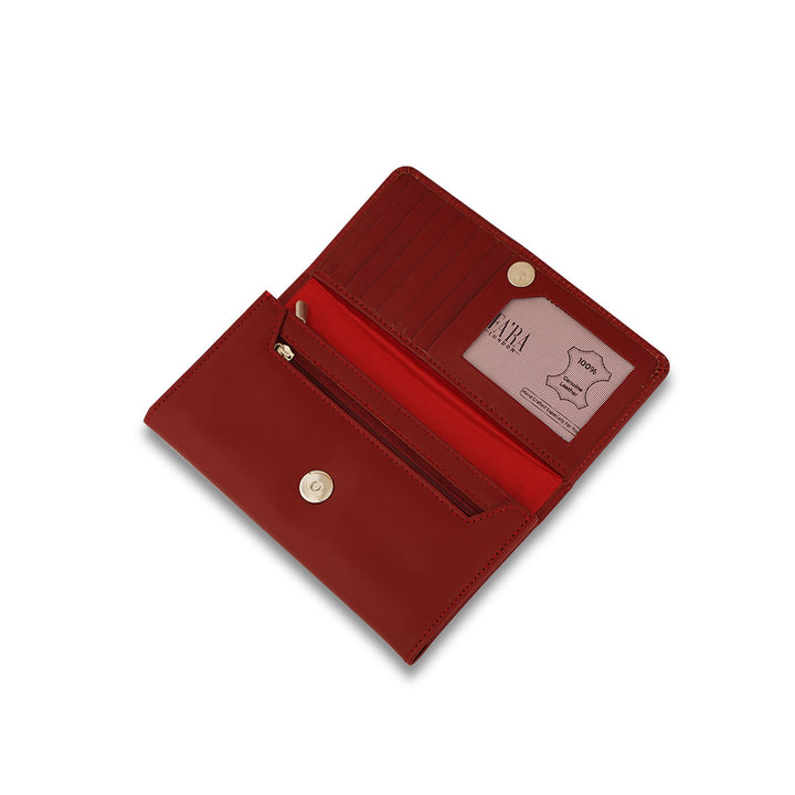Women's Golden Red Long Leather Clutch