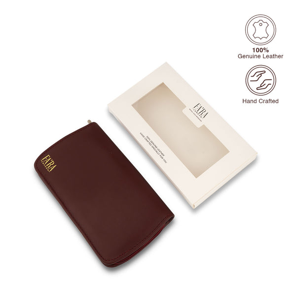 Women's Maroon Gold Long Leather Clutch