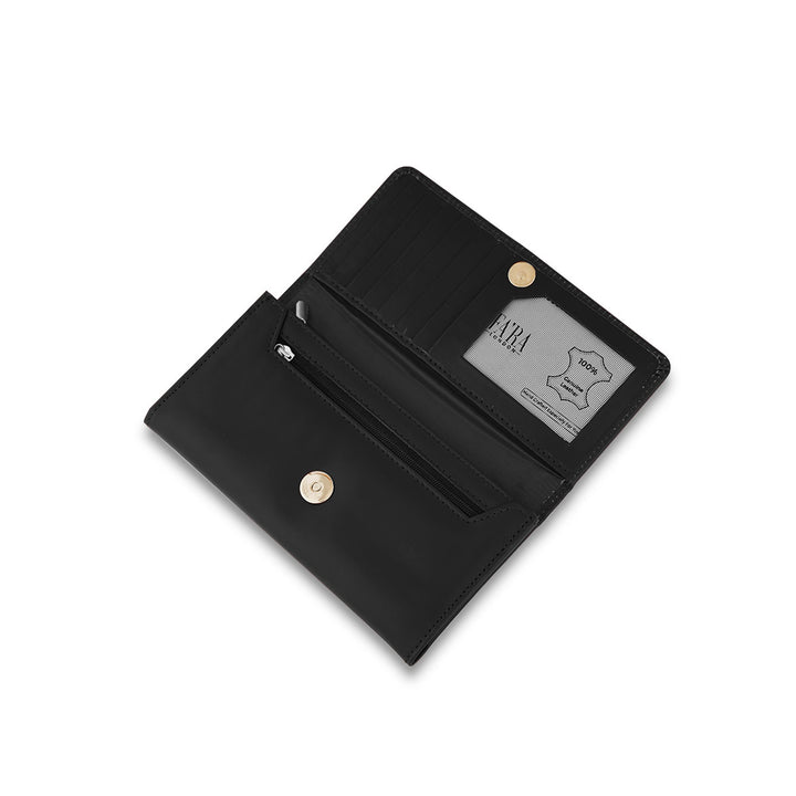 Women's Black Silver Long Leather Clutch